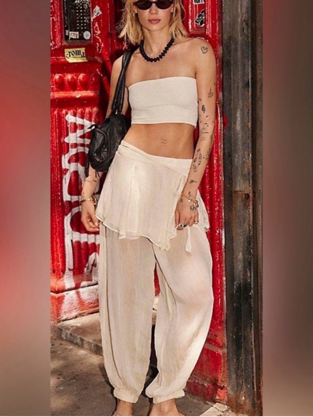 Butter yellow Flowing Wide-Leg Pants with Wrap Skirt Detail - Women's